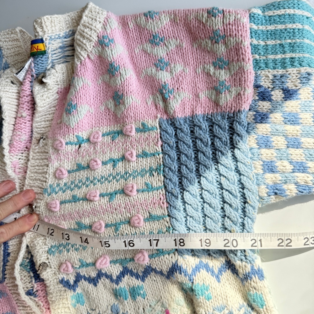 Bryn Connelly Boho Patchwork Textured Cardigan in Soft Pastels Medium - Picture 12 of 13
